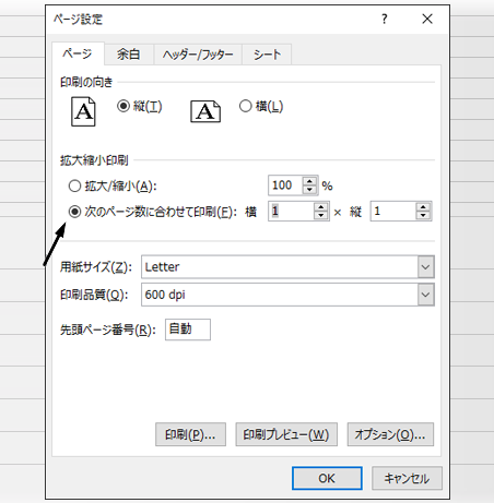 [ページ設定] ダイアログ ボックスで [フィット] オプションを定義します。