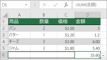 SUM forrmula の例