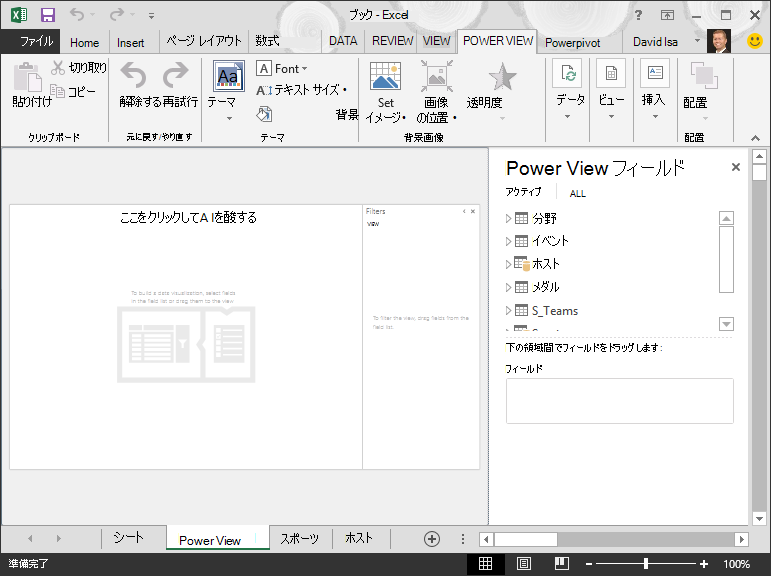 Excel の空白の Power View レポート