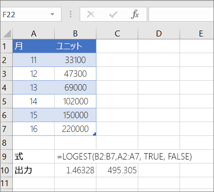 例 1-- LOGEST 関数
