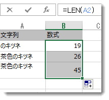 ワークシートに複数の LEN 関数を入力する