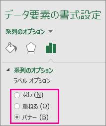 ツリーマップ グラフのオプションを示す [データ ラベルの書式設定] 作業ウィンドウ