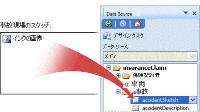 accidentSketch フィールドにバインドされたインク ピクチャ コントロール