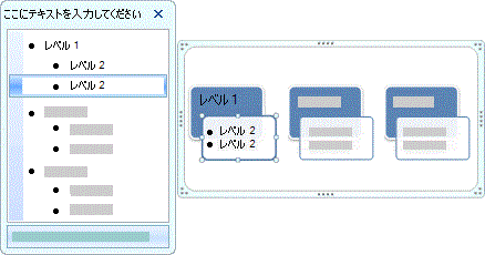 レベル 1 とレベル 2 のテキストを表示するテキスト ウィンドウの画像