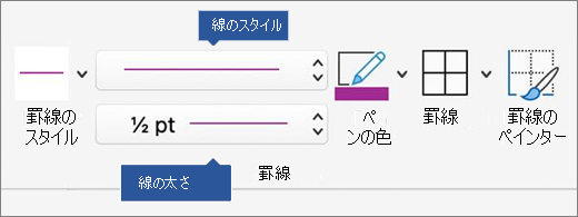 罫線オプションのスクリーンショット。