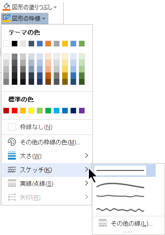 [図形アウトライン] メニューの [スケッチ] オプション。
