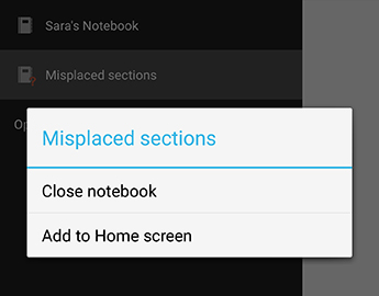 OneNote for Android の [ノートブックを閉じる] コマンド