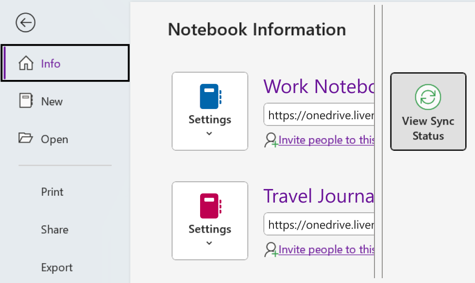 Windows の OneNote の同期状態を表示します。
