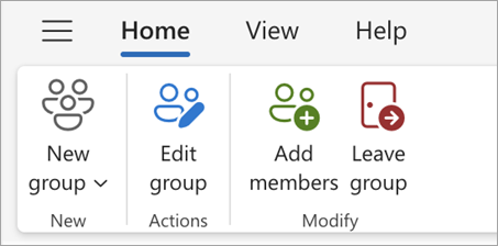 Outlook で Microsoft 365 グループを表示するときに、リボンから [グループの編集] を選択します。