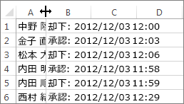 列 A と列 B の間をクリックして、さらにダブルクリックする