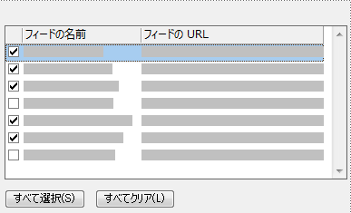 RSS フィードの選択ダイアログ ボックス
