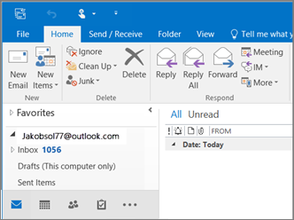 Outlook 2016 に Outlook.com アカウントがある場合の外観を示す図。