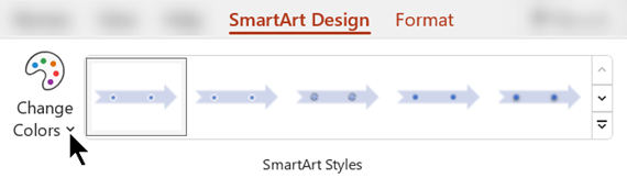 [SmartArt デザイン] タブで、[色の変更] を使用して、グラフィックに別の色を選択します。