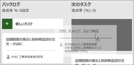 タスク ボードの列間でタスクを移動しているスクリーンショット。
