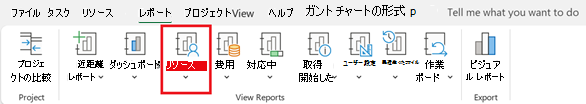 [レポート] タブの [リソース] ボタン