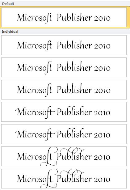 OpenType フォントの高度な文字体裁用の Publisher 2010 スタイル セット