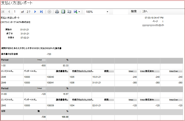 支払い慣行レポートの請求書を表示する