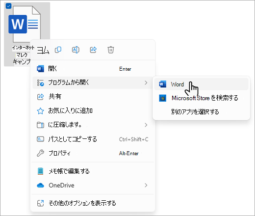 [ファイルを開く] コマンドを使用して、ダウンロードしたファイルを開きます。