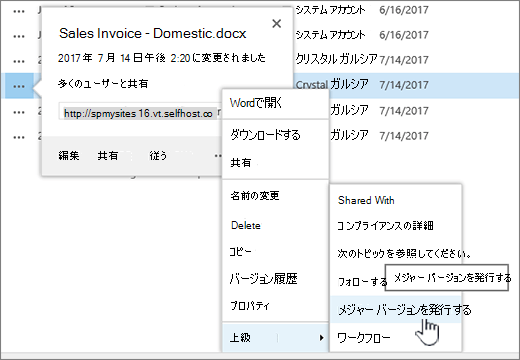 [メジャー バージョンの発行] をクリックします