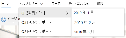 SharePoint カスケード メニューの例