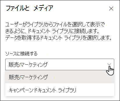 [ソースに接続] ドロップダウンを含む [ファイル ビューアー] プロパティ ウィンドウ