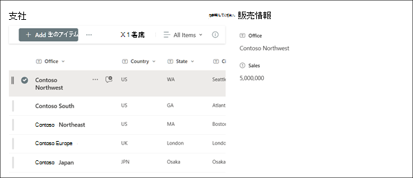 List プロパティ Web パーツに接続されているリストの例