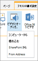 編集リボンの [ビデオまたはオーディオの挿入] ボタン