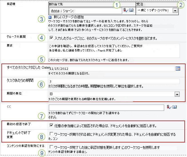フィールドが強調された [ワークフローの追加] の既定値