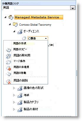 メニューを使用して、用語セット内の用語を管理します。
