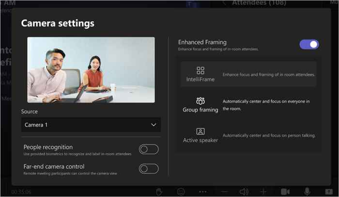 Intelliframe をオフにできるコンソール カメラ設定を示すスクリーンショット。