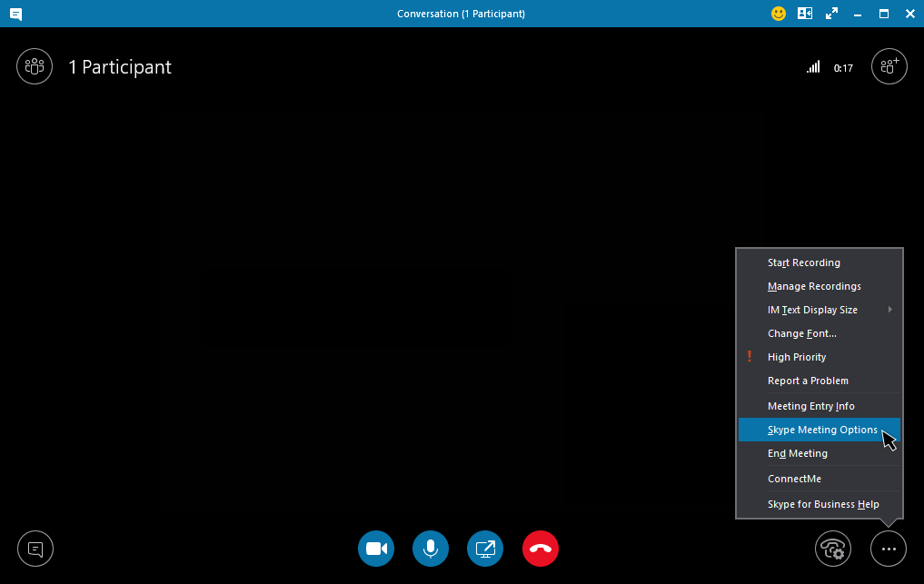 Skype for Business 会議のオプション メニュー