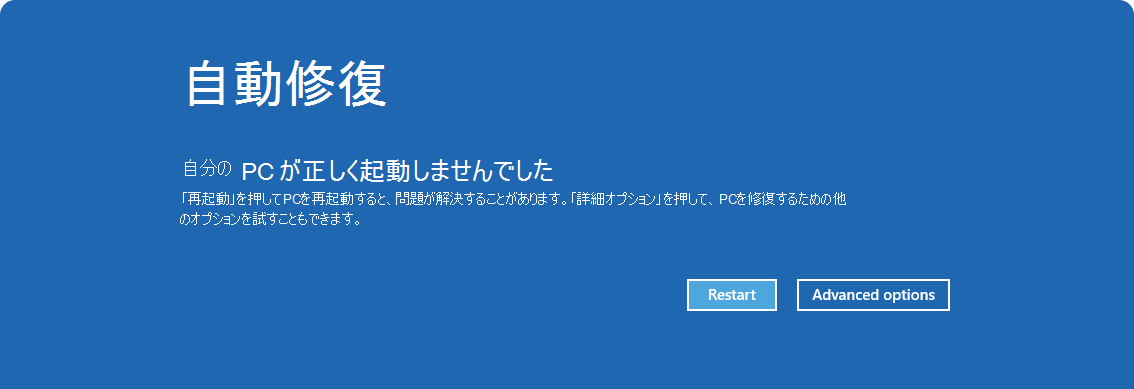自動修復オプションのスクリーンショット。