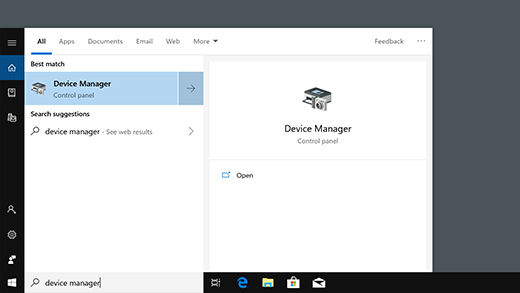 選択されたデバイス マネージャーでの Windows 検索結果。