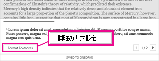 Word Online の脚注編集領域の [脚注の書式設定] ボタン