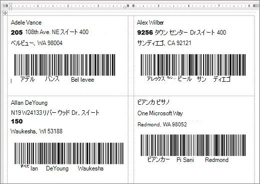 住所とバーコードを含む一部のラベルのショット