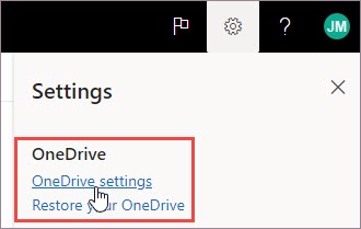 OneDrive 設定を選択する
