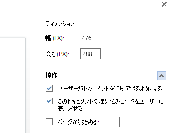 Word 文書を埋め込むためのオプション