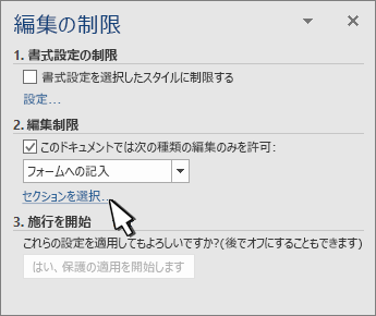 [セクション セレクター] または [セクションの制限] パネル