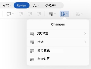 Word for iPad の変更の確認オプション