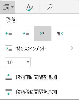[段落の間隔] のオプション