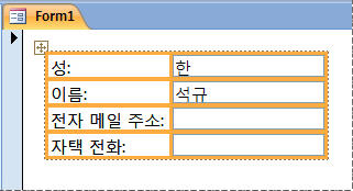 폼의 세로형 레이아웃에 포함된 필드