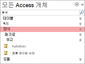 액세스 탐색 창