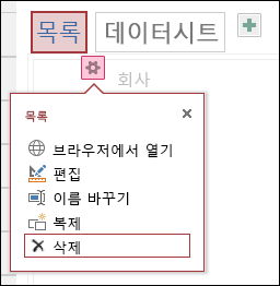 브라우저에서 열기, 편집, 이름 바꾸기, 복제, 삭제가 있는 설정 메뉴