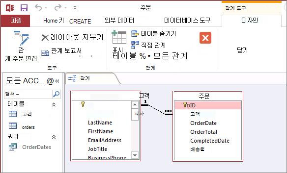 액세스 관계 창
