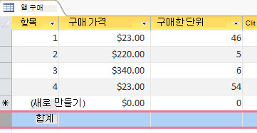 데이터시트의 요약 행