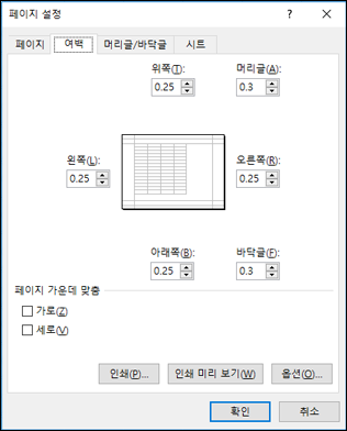 페이지 설정 > 여백 옵션
