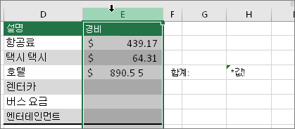 선택한 열