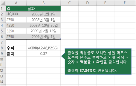 XIRR 함수의 예