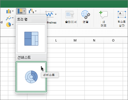 리본 메뉴의 선버스트 차트