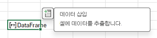 데이터 삽입 아이콘을 선택하여 DataFrame 데이터를 추출합니다.